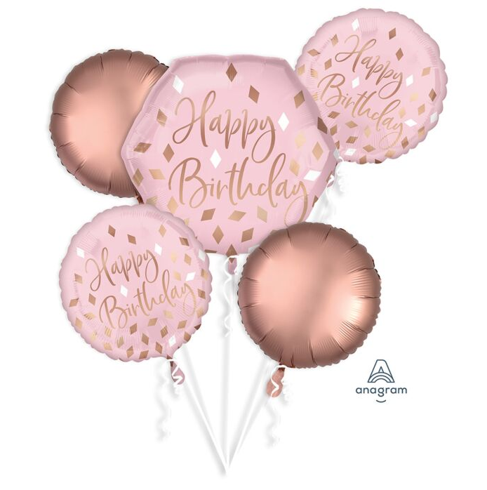 Blush Birthday Mylar Bouquet, 5pc