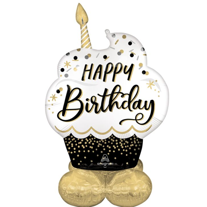 Air Filled Black Silver Gold Birthday Wish AirLoonz, 52in