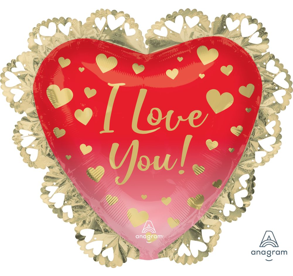 I Love You Lacey Gold Hearts Mylar, 23in