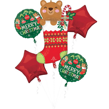Beary Christmas Mylar Bouquet, 5pc