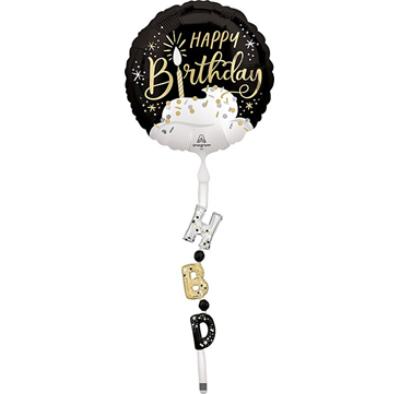 Black Silver Gold Birthday Wish Mylar Airwalker, 69in