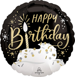 Black Silver Gold Birthday Wish Mylar, 18in