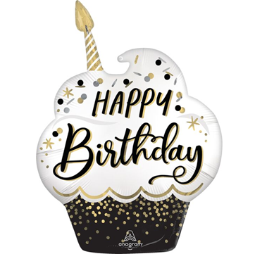 Black Silver Gold Birthday Wish Mylar, 29in