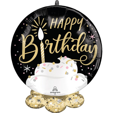 Black Silver Gold Birthday Wish Mylar Frillz, 20in