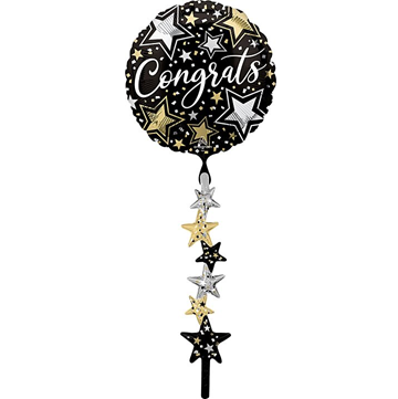Black Silver Gold Stars Congrats Mylar Airwalker, 67in