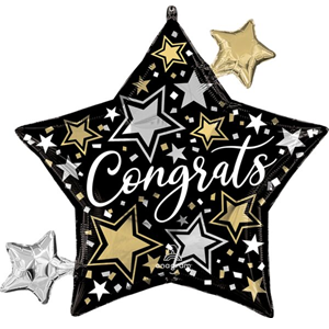 Black Silver Gold Stars Congrats Mylar, 29in