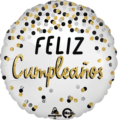Feliz Cumpleanos Black Silver Gold Mylar, 28in