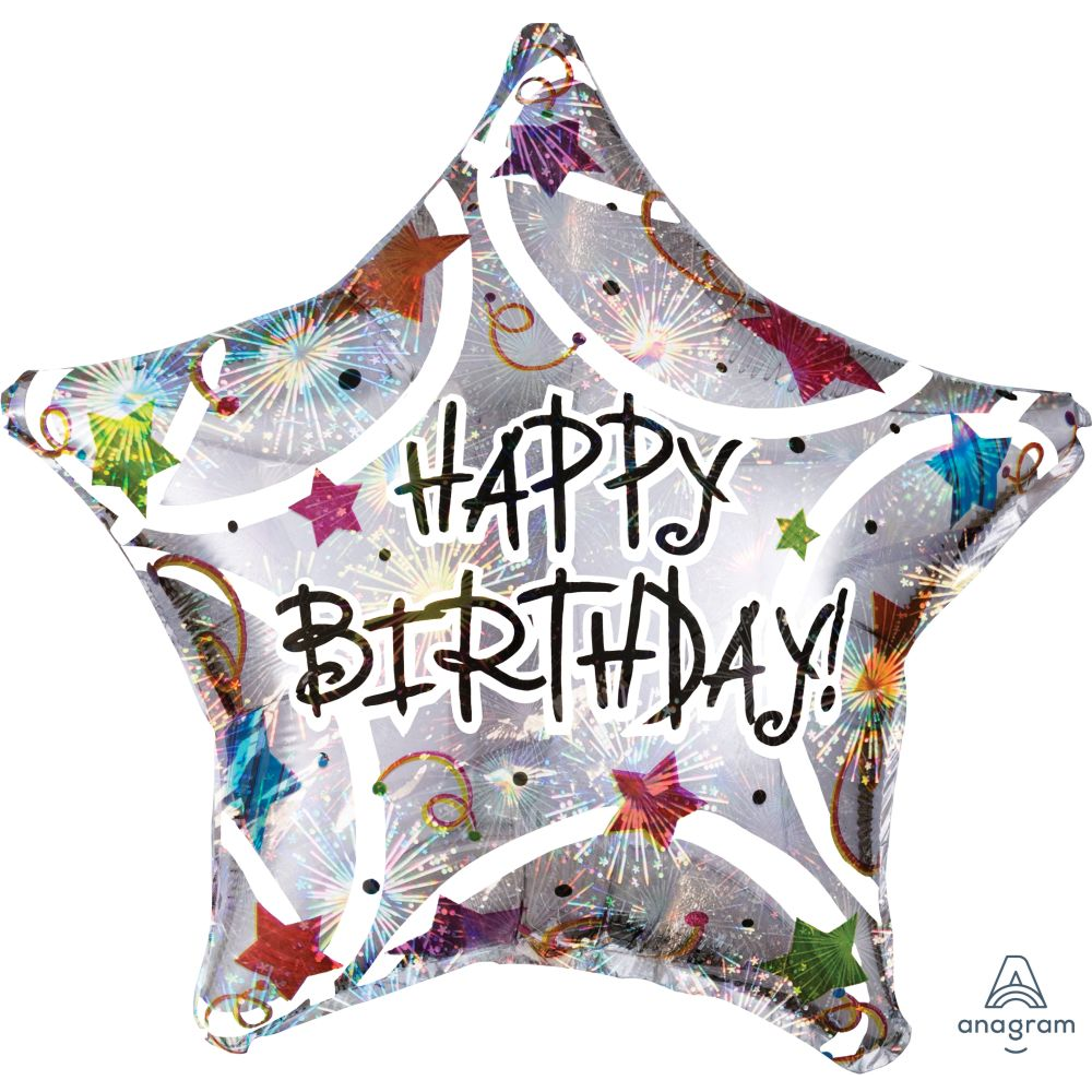 Happy Birthday Stars Holographic Mylar, 32in