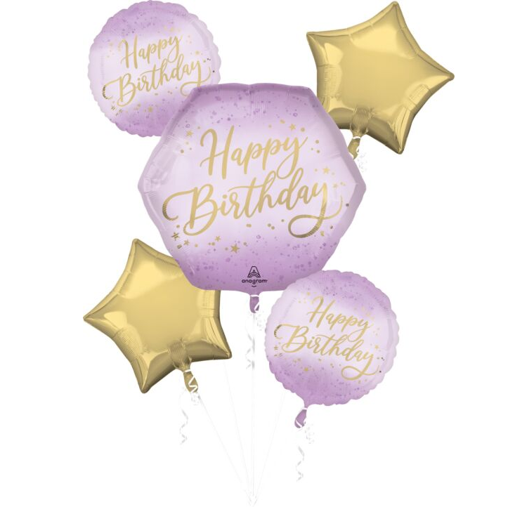 Lavendar Luxe Birthday Mylar Bouquet, 5pc