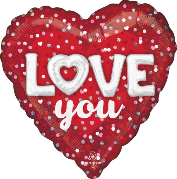 Love You Hearts and Dots Mylar, 36in