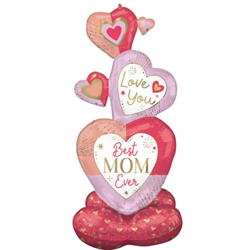 Air Filled Mother's Day Stacked Hearts AirLoonz, 55in