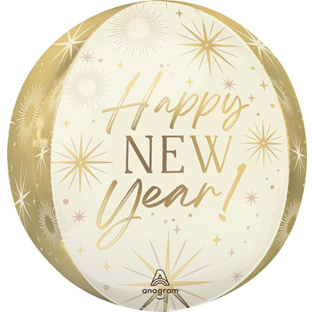 Golden Soiree Happy New Year Orbz Mylar, 16in