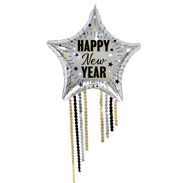 Happy New Year Star Fringe Mylar, 50in