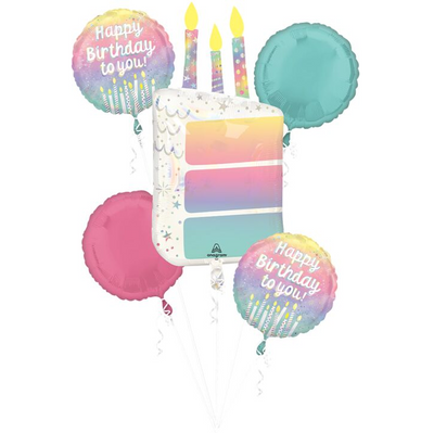 Pearlized Cake Birthday Mylar Bouquet, 5pc