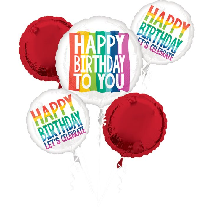 Rainbow Wishes Birthday Mylar Bouquet, 5pc
