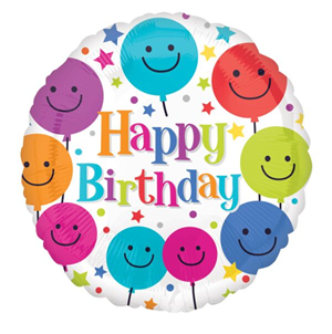 Smiley Balloons Birthday Mylar, 18in